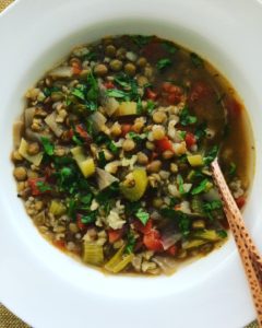 Bowl of Vegetarian Lentil & Brown Rice Soup