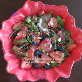 Arugula, Spinach, Berries, & Quinoa Salad with Strawberry Dressing